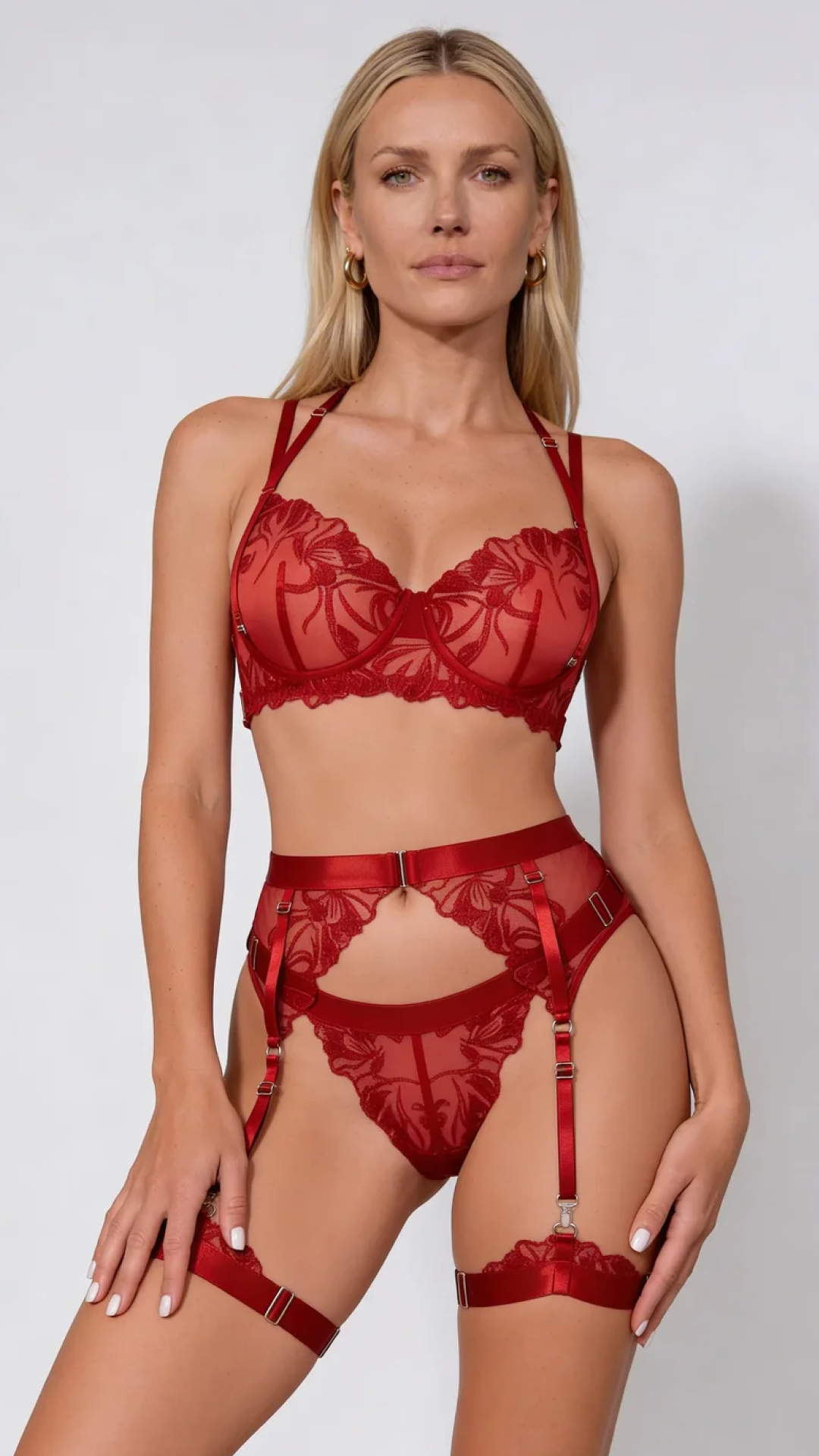 Clara Embroidered Mesh Garter Set