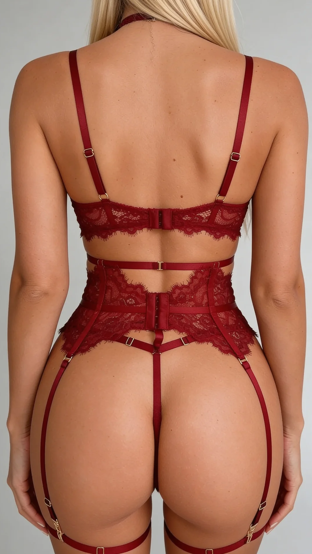 Sofia 4-Piece Lace Garter Lingerie Set – Red